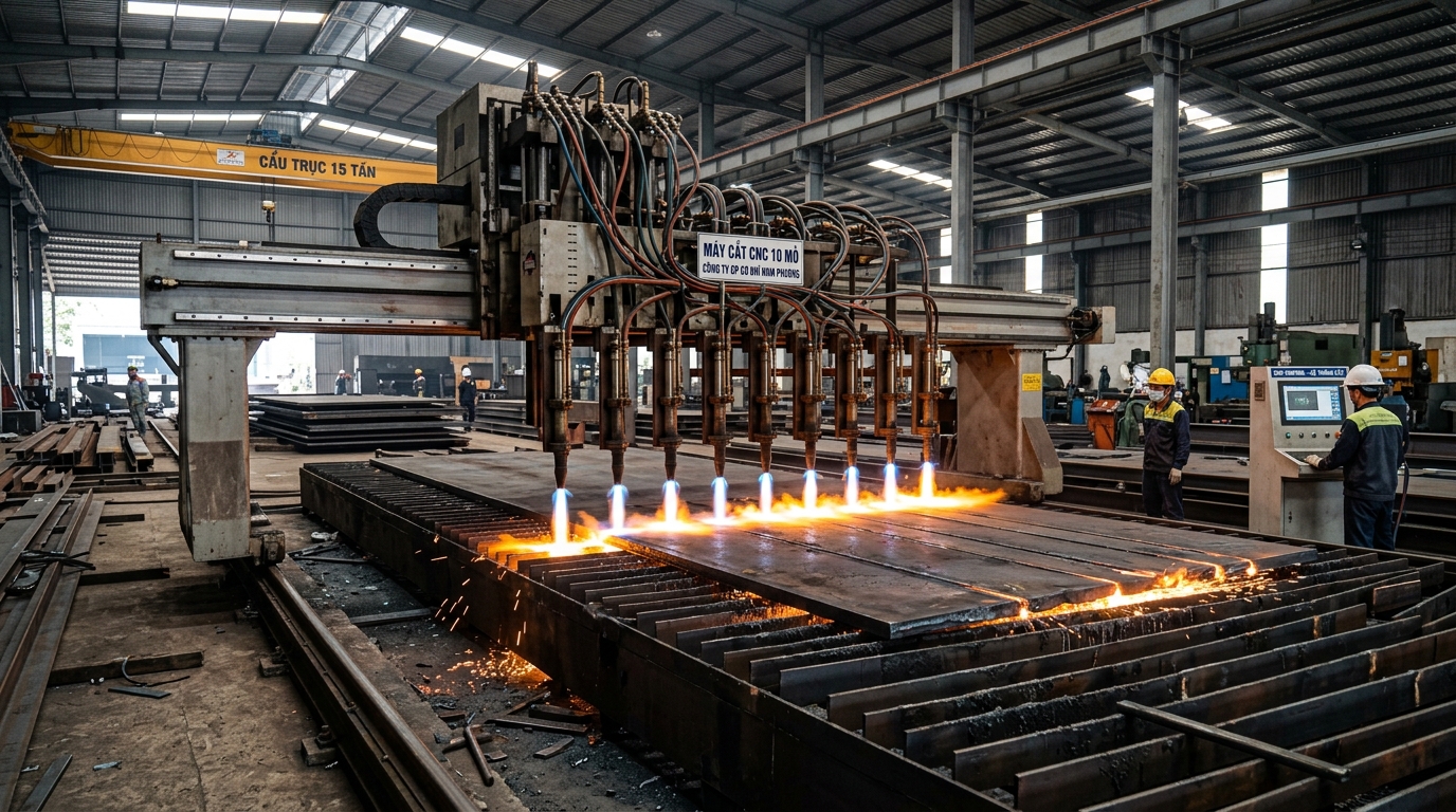 Giàn cắt gas Oxy-LPG CNC đa mỏ đang xả dầm